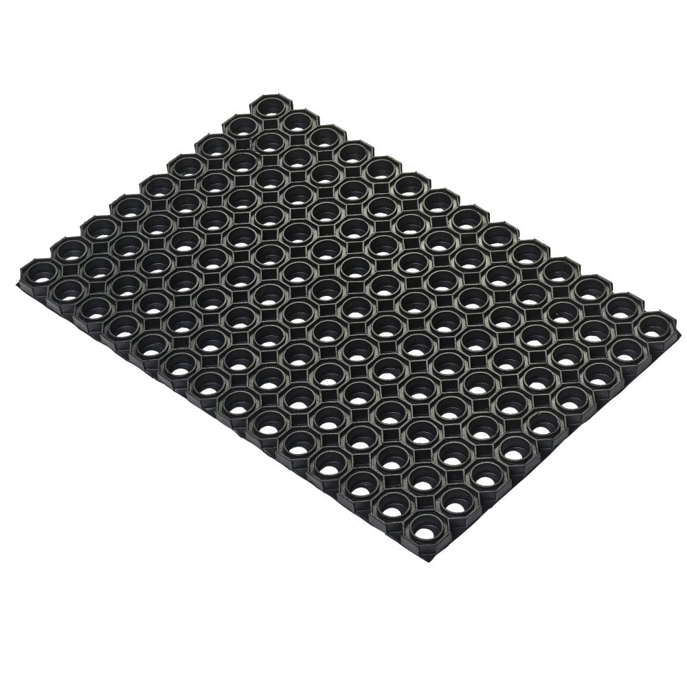 Isolated-picture-of-a-black-rubber- Ringmat-Octomat-laid-out-on-a-white- background