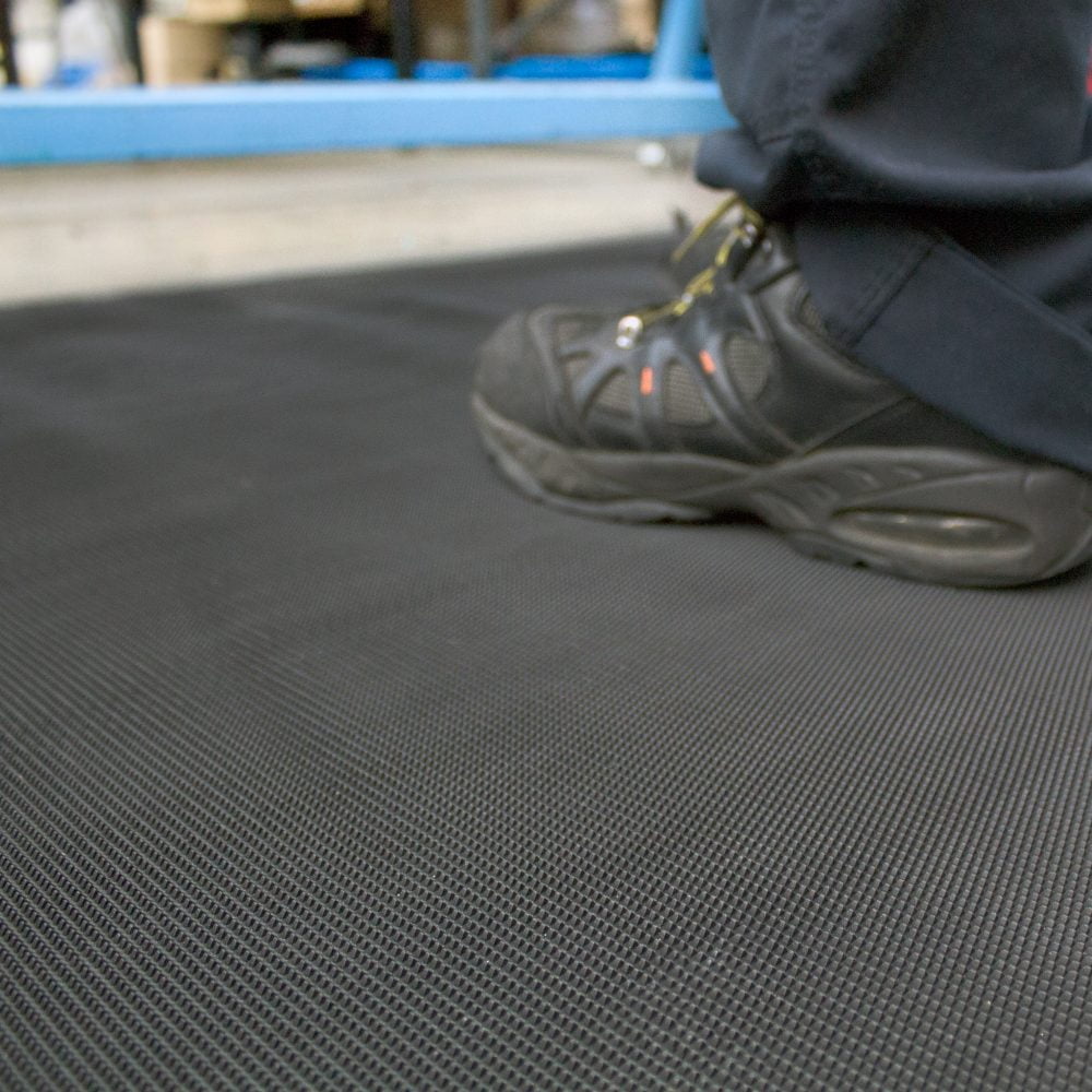Close-up-image-of-a-person-standing- on-a-black-solid-vinyl-anti-slip-mat
