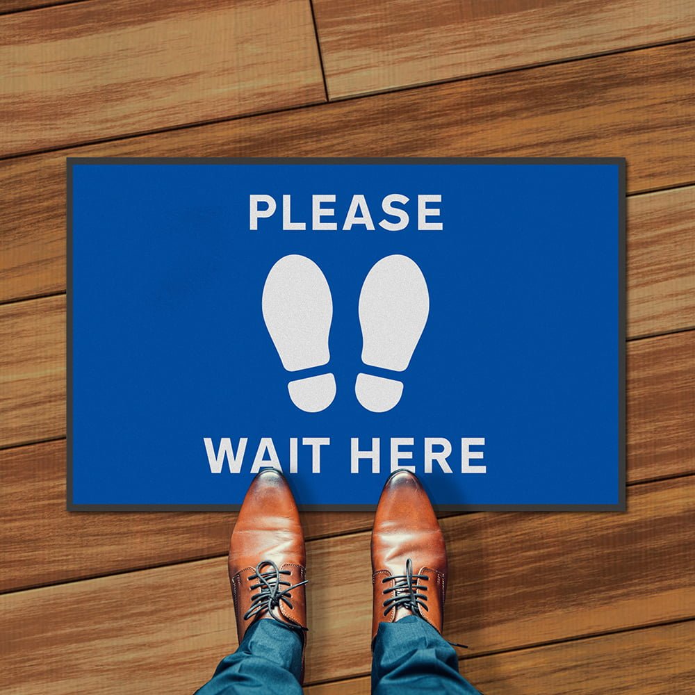 social distancing floor mat please wait here